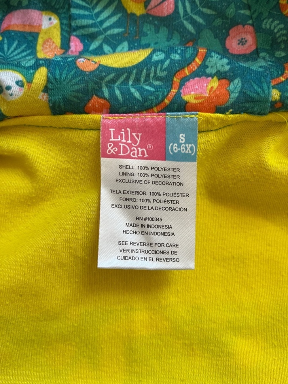 Lily & Dan Girls 6 6X Sloth Rainforest Hooded Zip Front Spring Jacket Coat - Picture 5 of 8